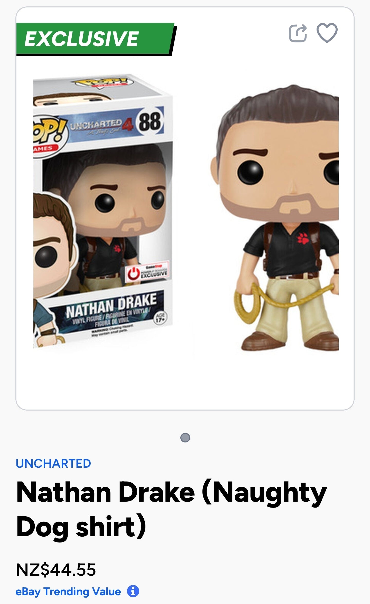 Funko Pop! Games vinyl figure of Nathan Drake from Uncharted 4: A Thief's End.
