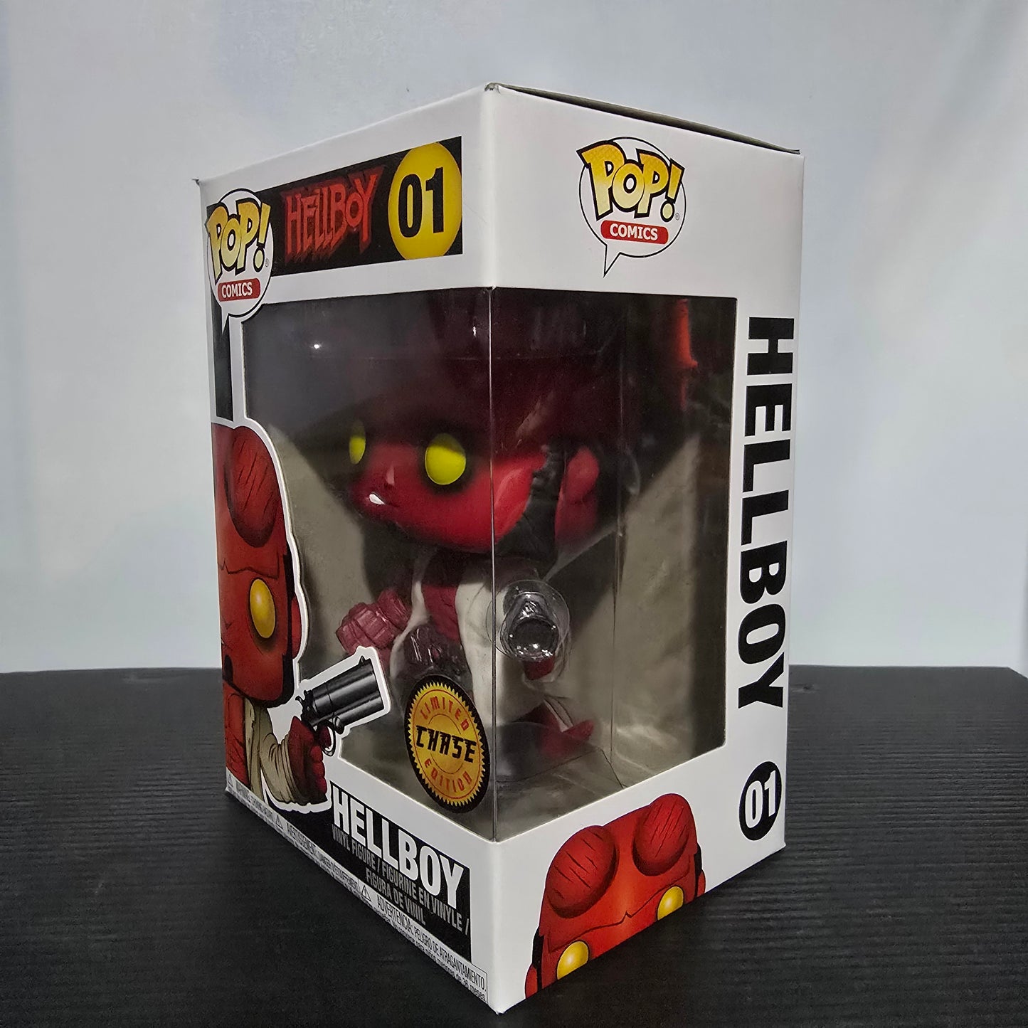 Funko Pop! Vinyl figure of Hellboy (w/Jacket) #01, specifically the limited "Chase Edition" variant.