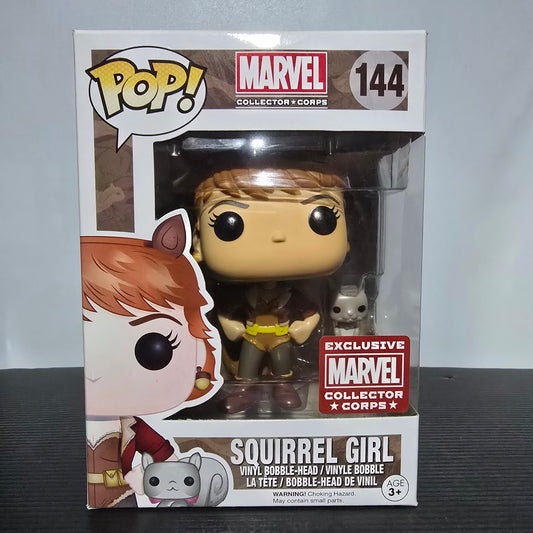 Funko Pop! Marvel Squirrel Girl vinyl bobble-head, number 144 in the Pop! Marvel Collector Corps series.