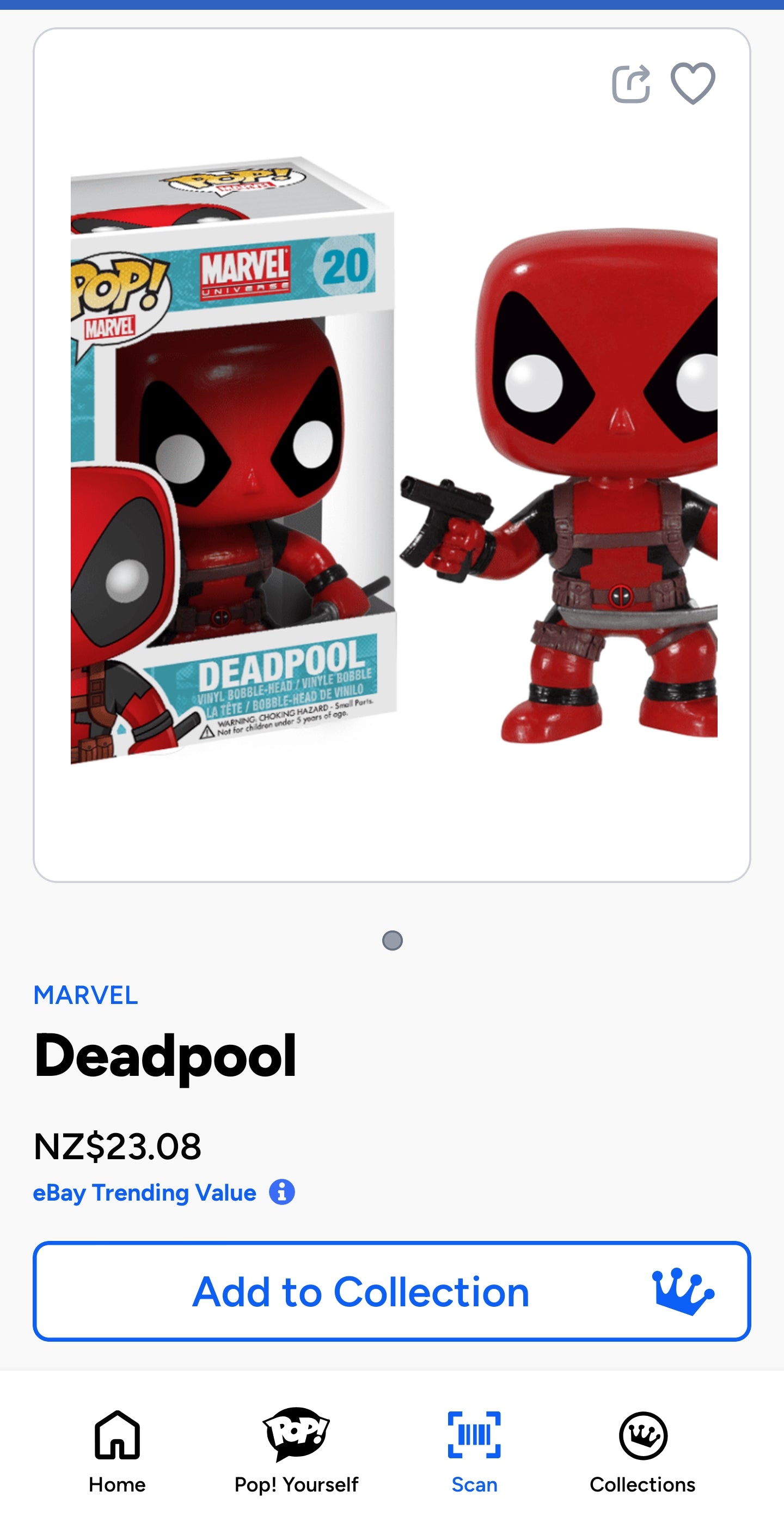 Funko Pop! Vinyl figure of Deadpool from the Marvel Universe, specifically Marvel Universe - Deadpool (20).