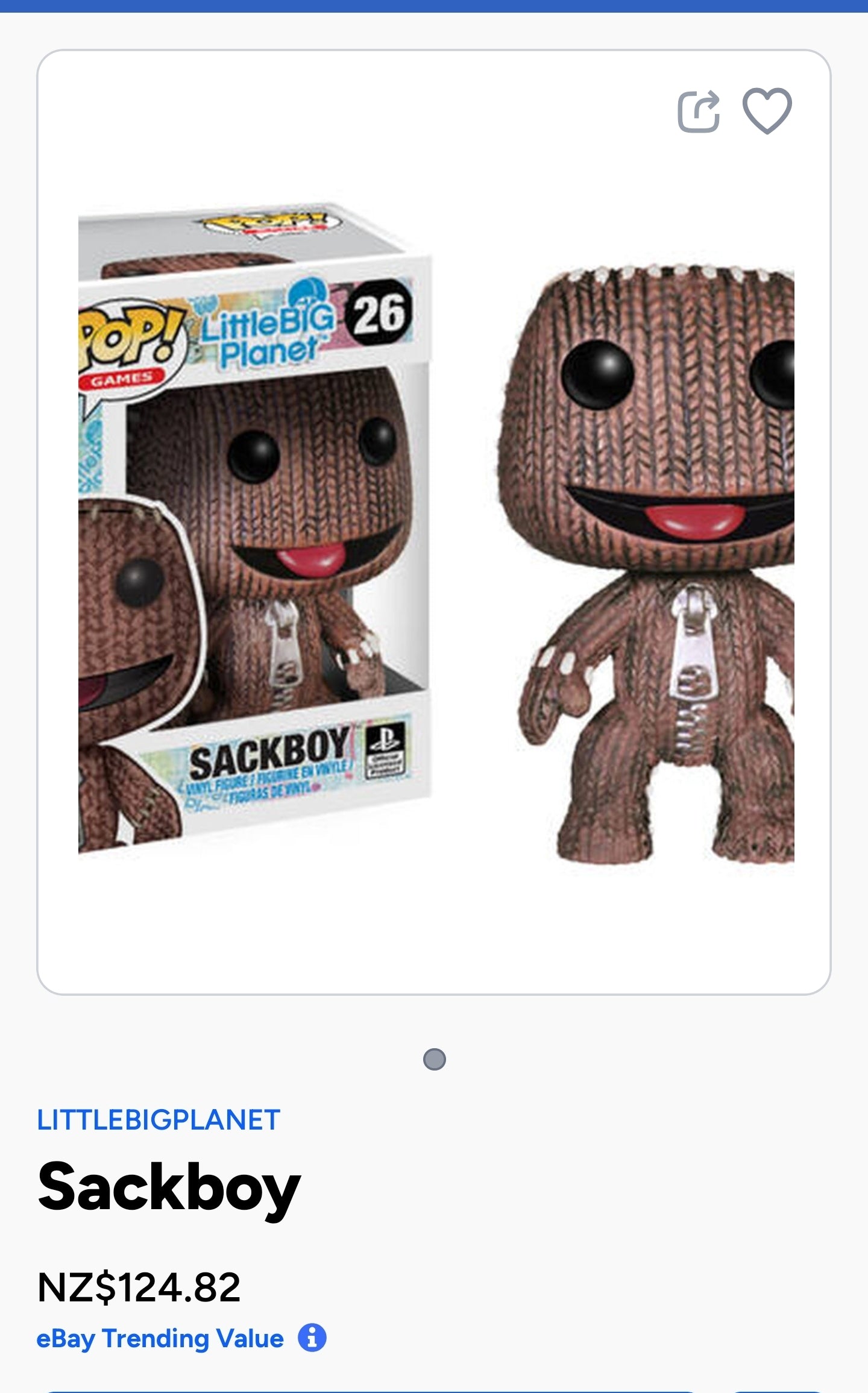 Funko Pop! Vinyl figure of Sackboy from the video game LittleBigPlanet.