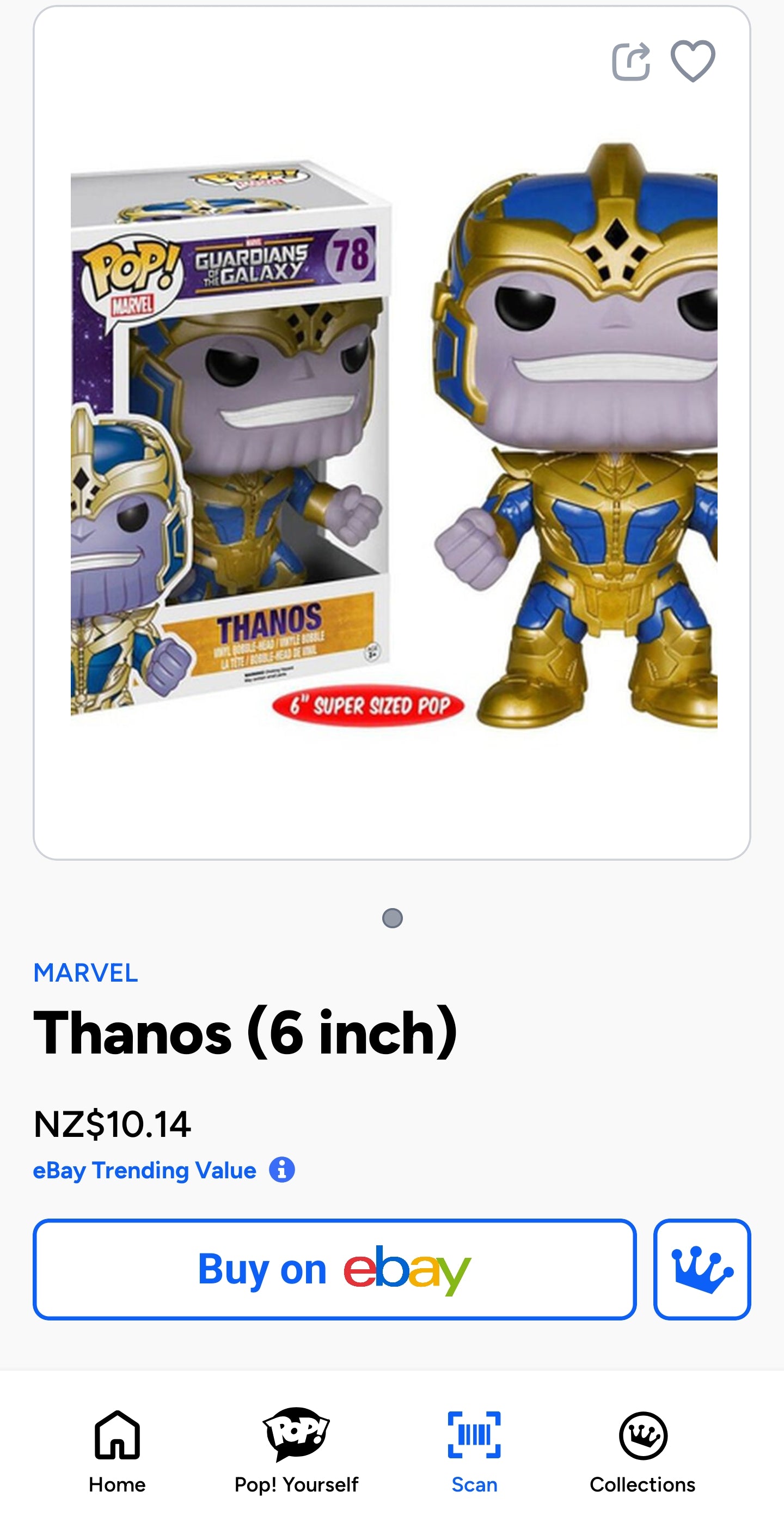 Funko Pop! vinyl figure of Thanos from Marvel's Guardians of the Galaxy, specifically number 78 in the series.