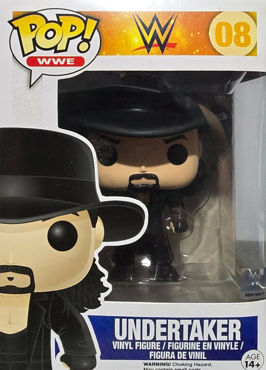 Funko Pop! Vinyl figure of The Undertaker from WWE, specifically number 08 in the WWE Pop! series.
