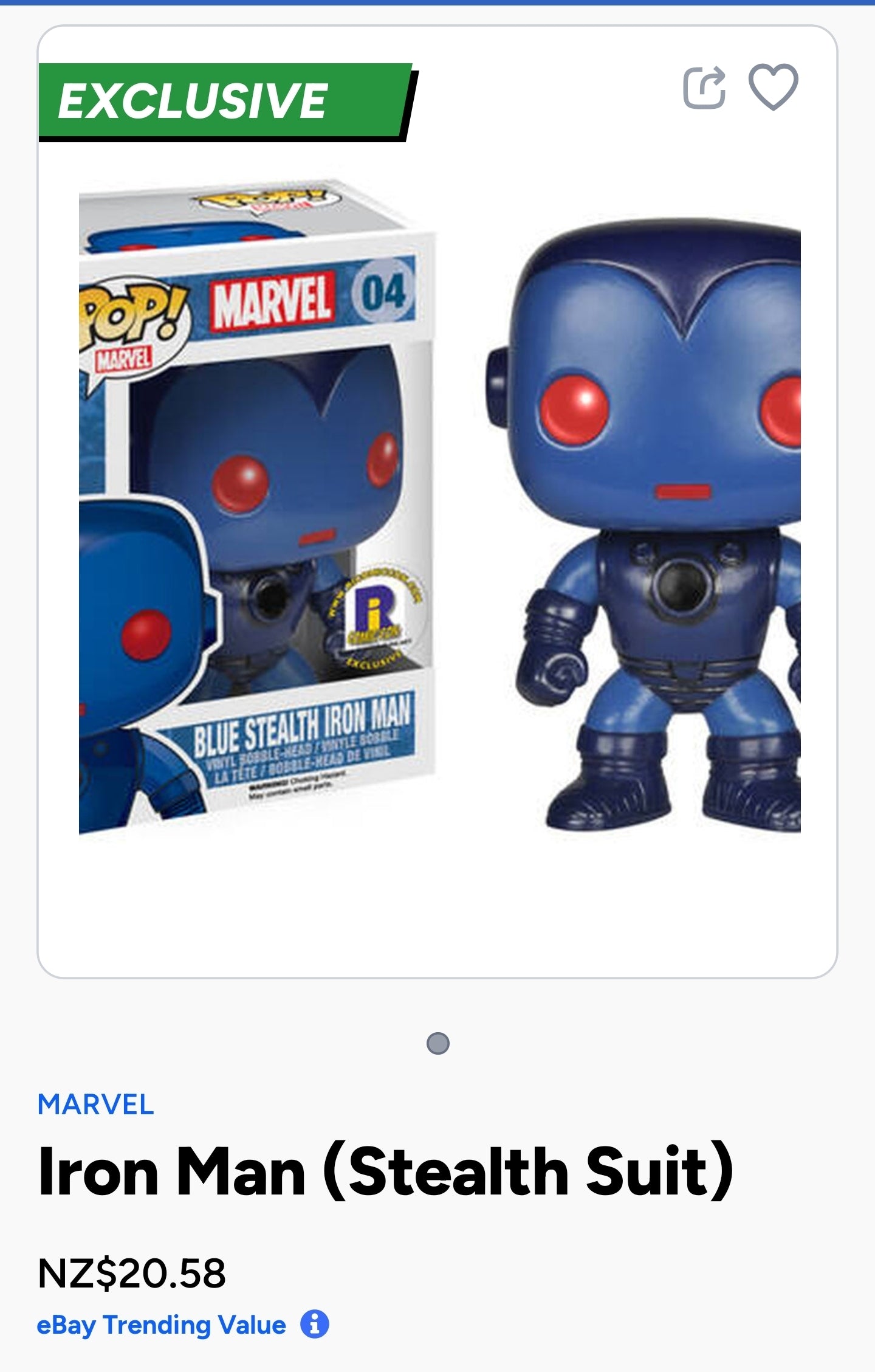 Funko Pop! Marvel Blue Stealth Iron Man #04 vinyl figure.