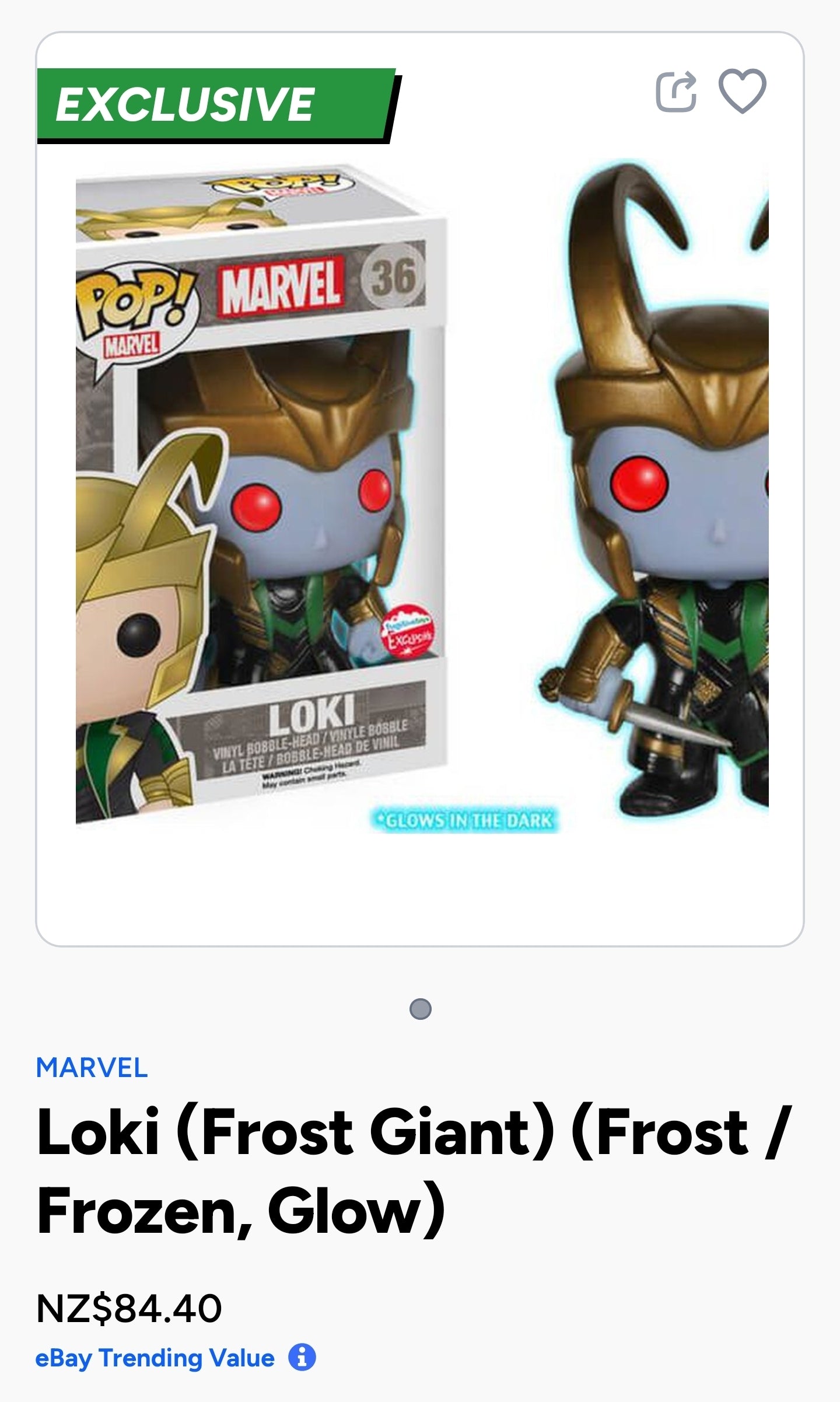 Funko Pop! Marvel Loki #36, specifically the "Frost Giant" version which glows in the dark and was a Fugitive Toys Exclusive.