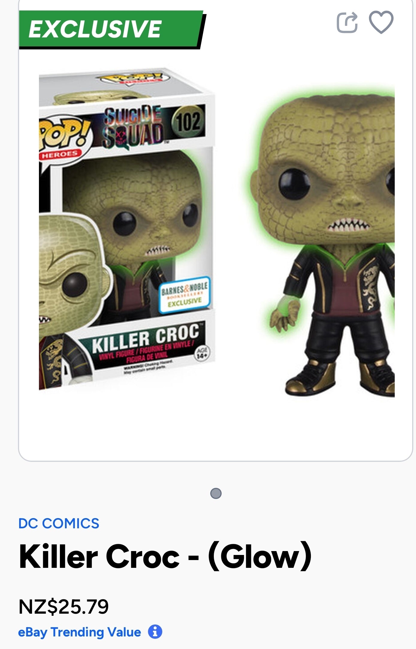 Funko Pop! Heroes KILLER CROC #102 Suicide Squad Vinyl Figure Vaulted NIB".