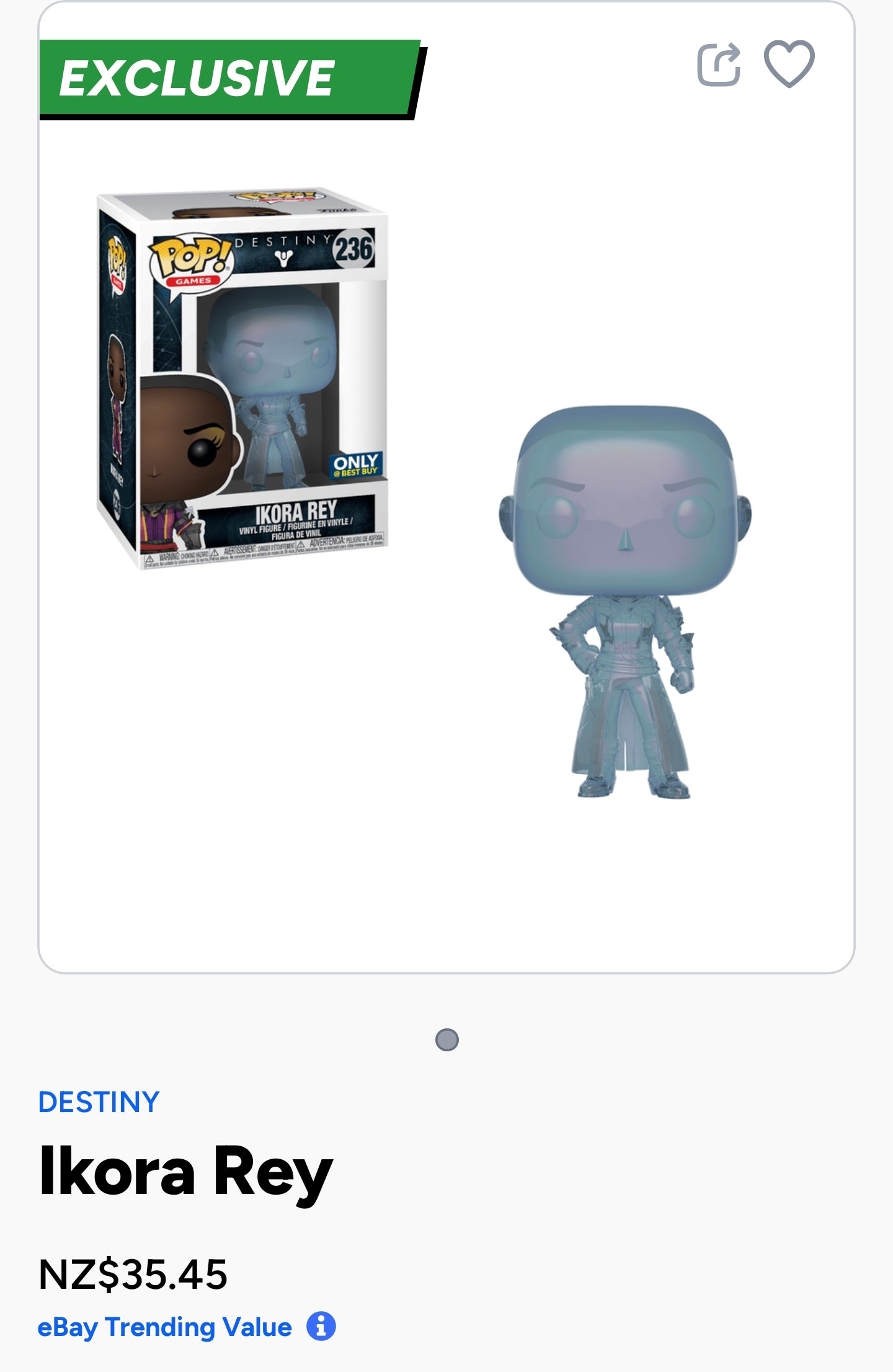 Funko Pop! Games Destiny Ikora Rey Vinyl Figure #236, specifically the translucent or repaint variant.