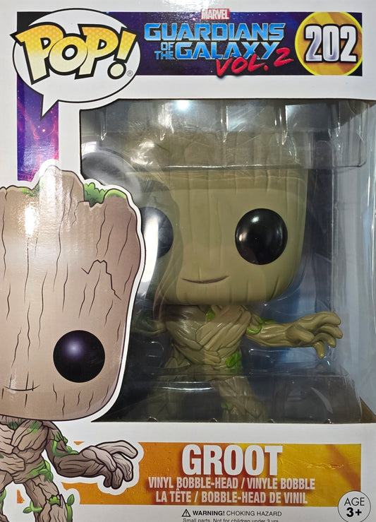 Funko Pop! vinyl bobble-head figure of Groot from Marvel's Guardians of the Galaxy Vol. 2.
