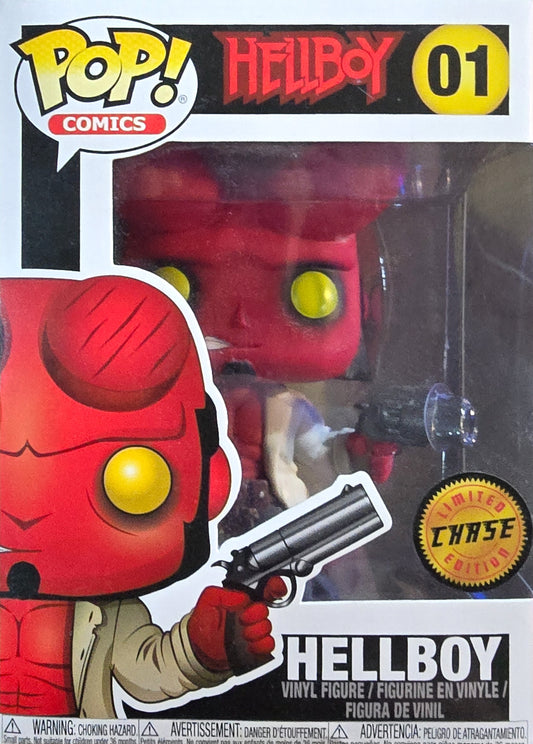 Funko Pop! Vinyl figure of Hellboy (w/Jacket) #01, specifically the limited "Chase Edition" variant.