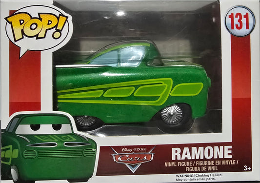 Funko Pop! vinyl figure of Ramone from Disney Pixar's Cars movie, specifically the #131 green paint variant.
