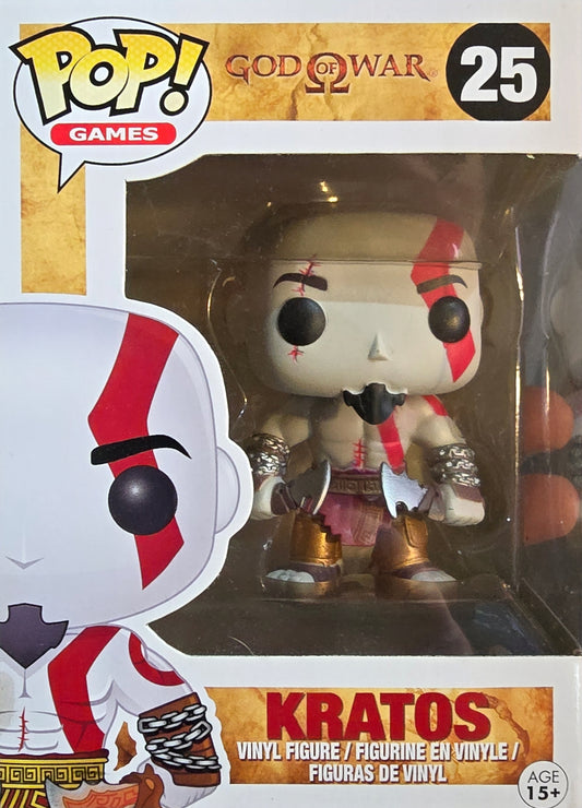 Funko Pop! Vinyl figure of Kratos from the God of War video game series, specifically the #25 figure.