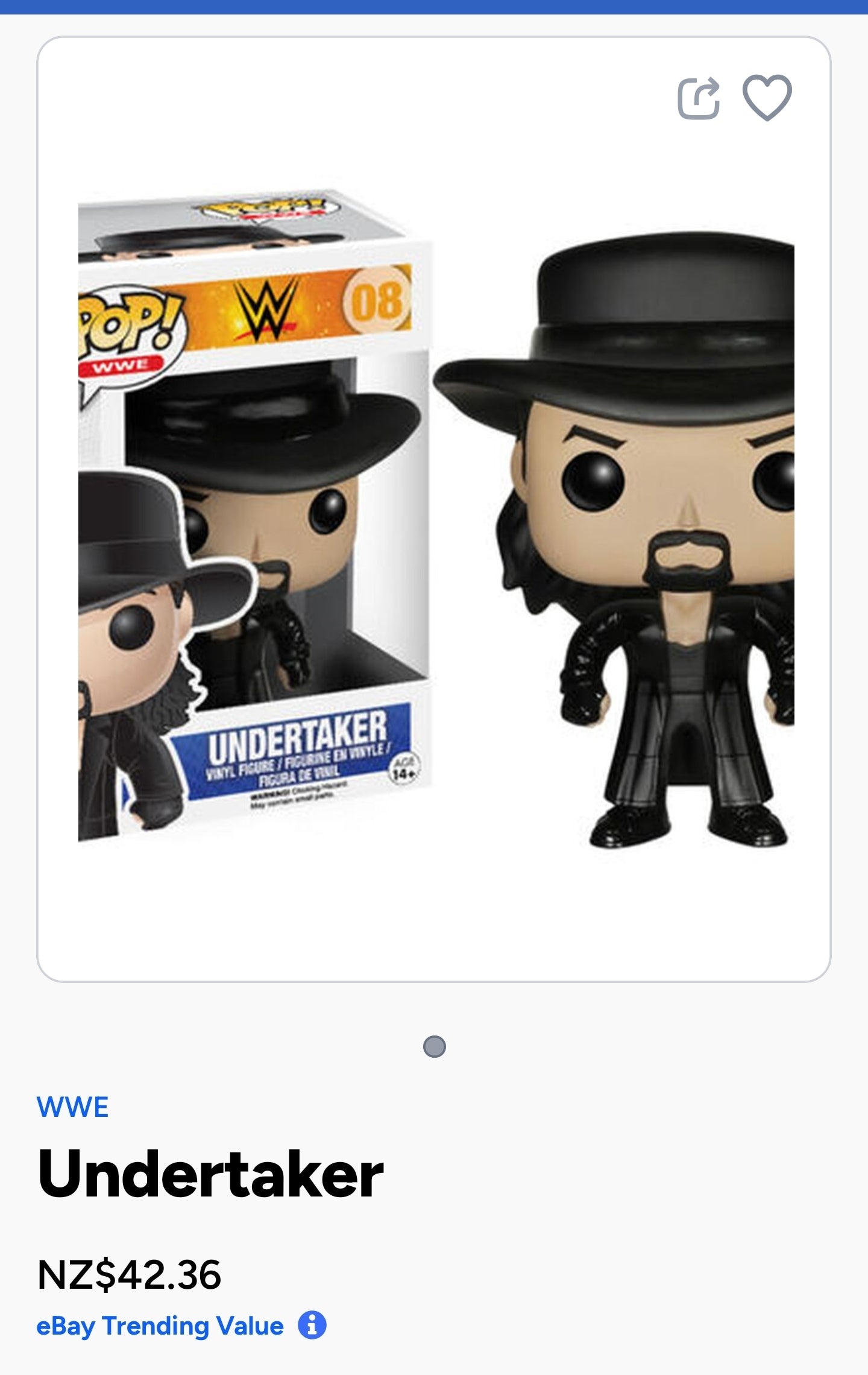 Funko Pop! Vinyl figure of The Undertaker from WWE, specifically number 08 in the WWE Pop! series.
