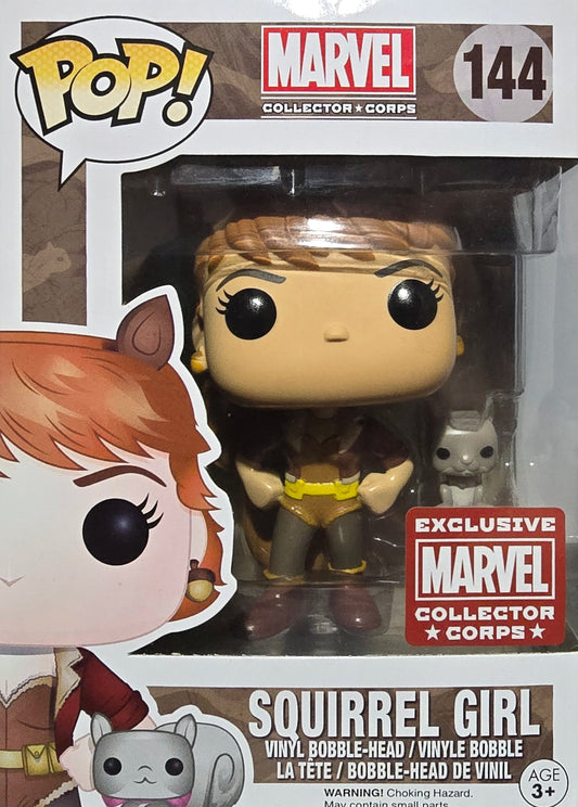 Funko Pop! Marvel Squirrel Girl vinyl bobble-head, number 144 in the Pop! Marvel Collector Corps series.