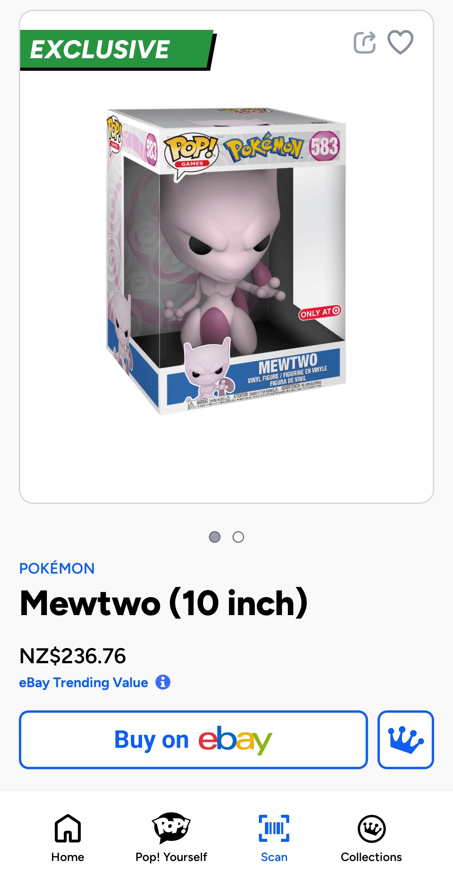 Funko Pop! Games: Pokémon - Mewtwo 10" Exclusive Pop! Vinyl Figure, number 583 in the series.