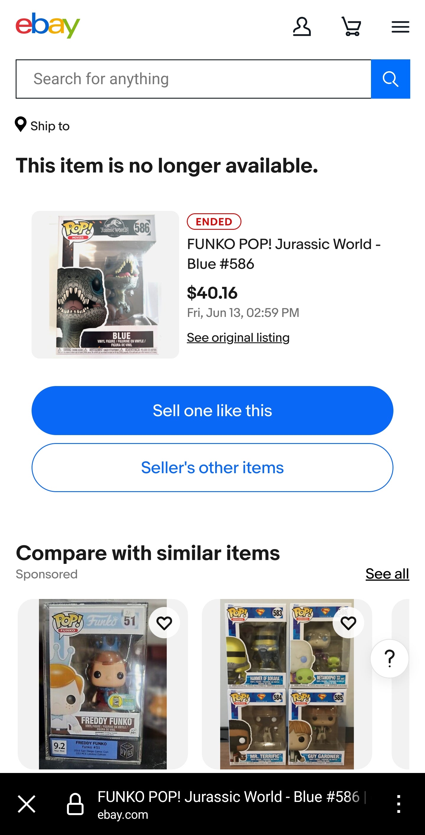Funko Pop! Movies figure of Blue, the Velociraptor from the film Jurassic World: Fallen Kingdom.