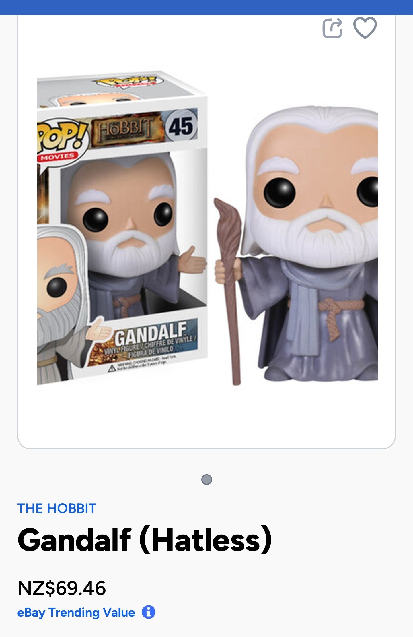 Funko Pop! Movies vinyl figure of Gandalf from The Hobbit: The Desolation of Smaug, specifically numbered 45 in the Pop! Movies line.