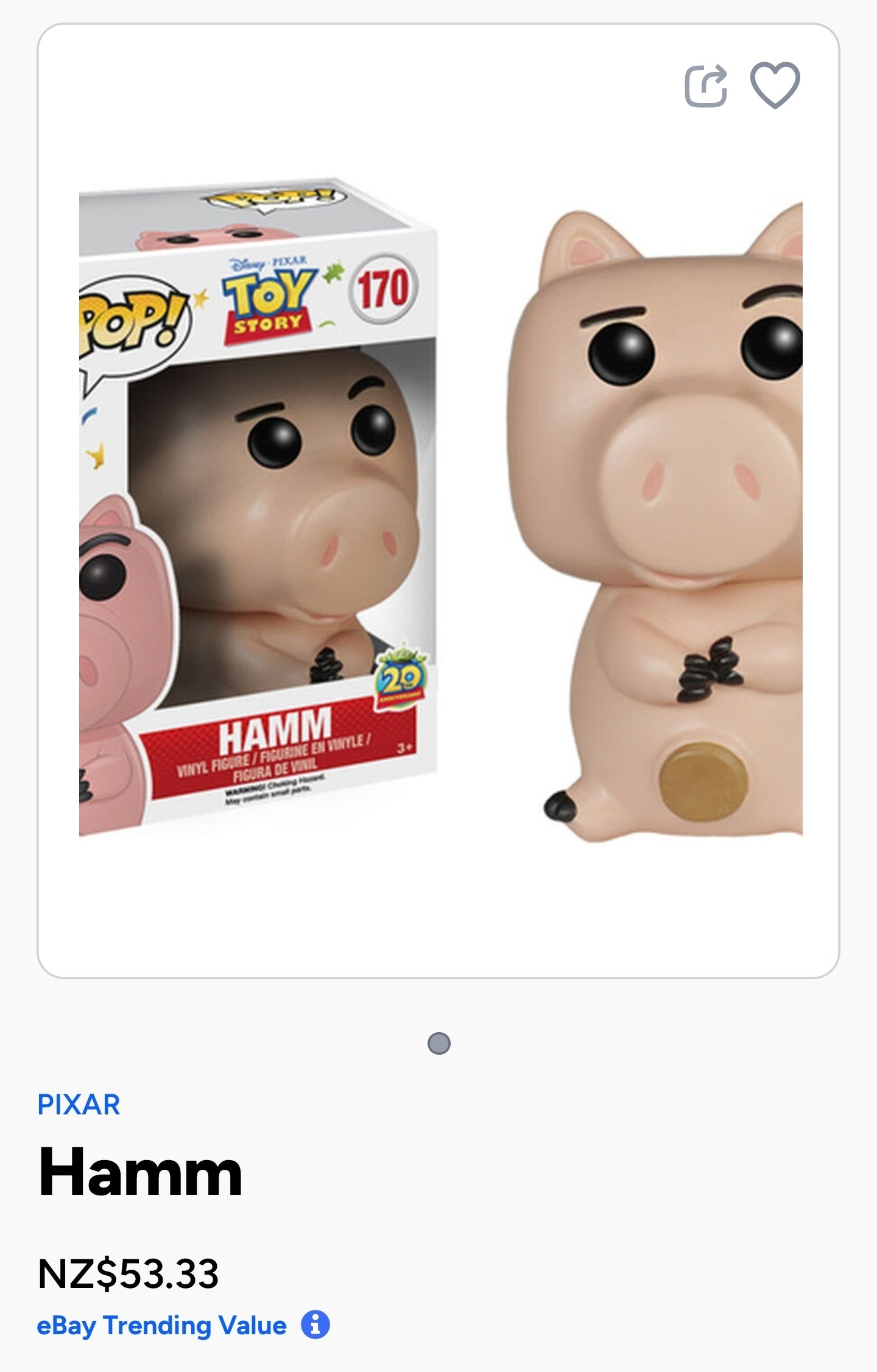 Funko Pop! Disney Pixar Toy Story Hamm #170 Vinyl Figure, released in December 2015 as part of the 20th Anniversary celebration of Toy Story.