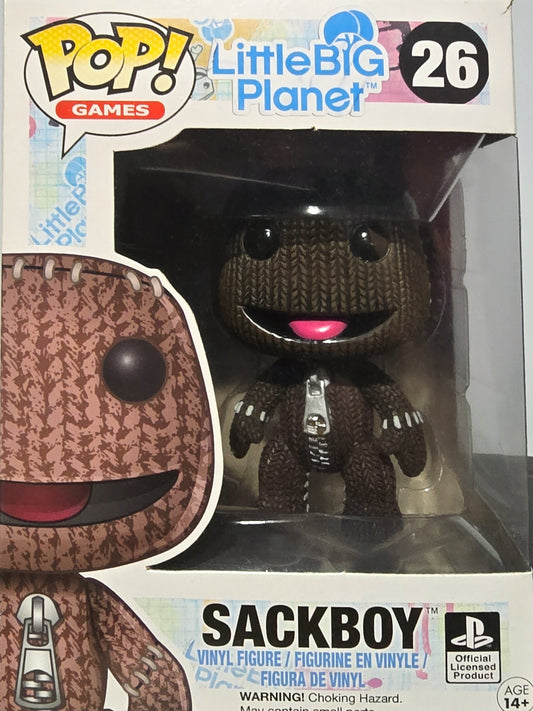 Funko Pop! Vinyl figure of Sackboy from the video game LittleBigPlanet.