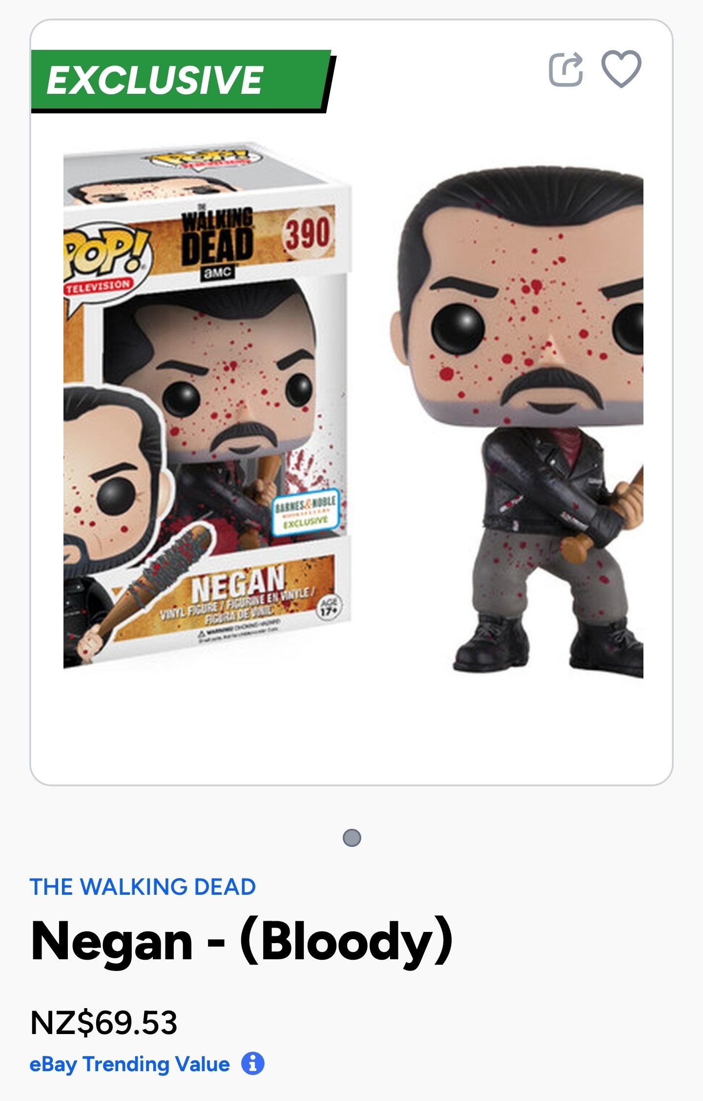 Funko Pop! Television vinyl figure of Negan from the AMC show The Walking Dead.