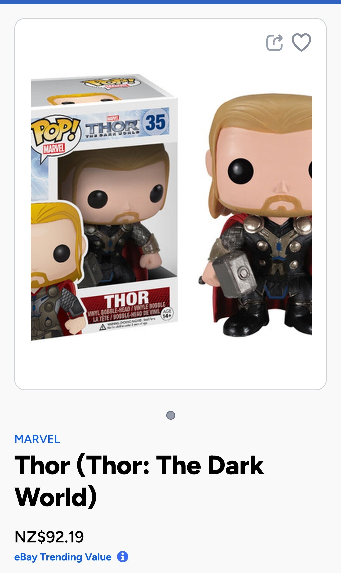 Funko Pop! Marvel Thor: The Dark World Thor Vinyl Figure #35.